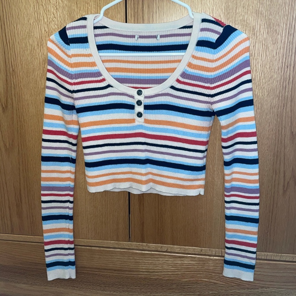 Long Sleeve Multi-colored Crop Top